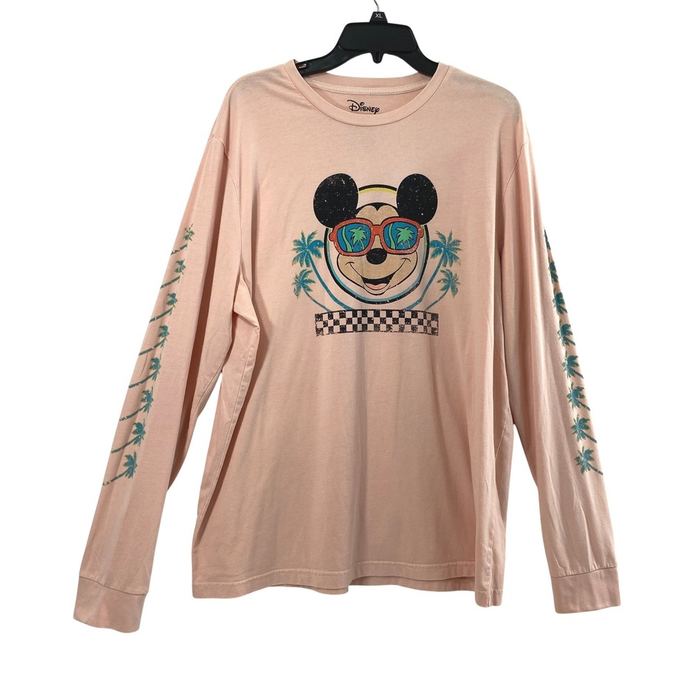 Disney Mickey Mouse‎ T Shirt Mens XL Tropical Palm Tree Long Sleeve Graphic Tee